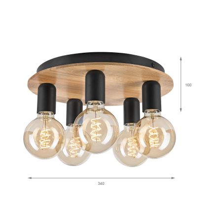 Φωτιστικό οροφής DUSTY 5xE27/15W/230V διάμετρος 34 cm δρυς/μαύρο