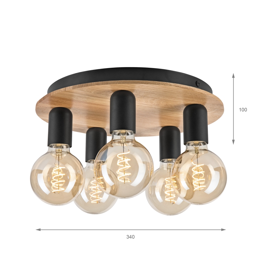 Φωτιστικό οροφής DUSTY 5xE27/15W/230V διάμετρος 34 cm δρυς/μαύρο
