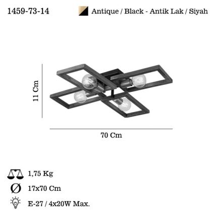 Φωτιστικό οροφής ERA 4xE27/40W/230V καφέ