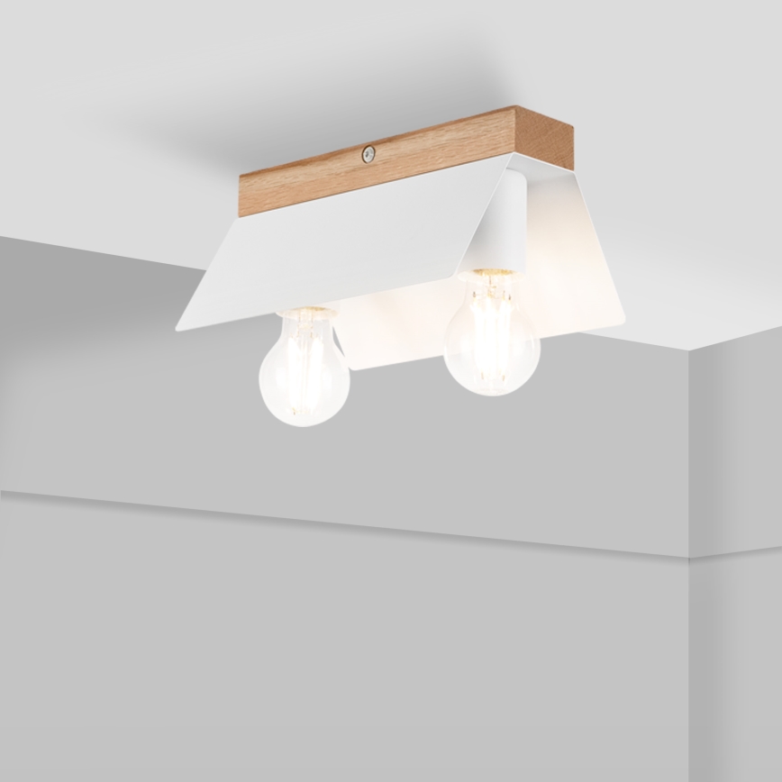 Φωτιστικό οροφής ESME 2xE27/15W/230V λευκό/δρυς