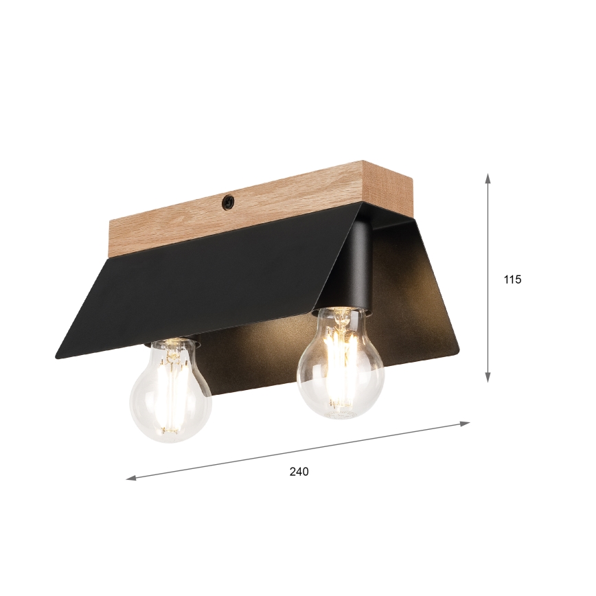 Φωτιστικό οροφής ESME 2xE27/15W/230V μαύρο/δρυς
