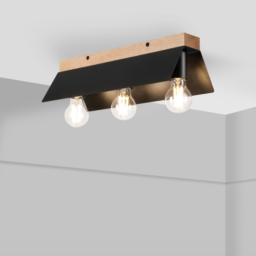 Φωτιστικό οροφής ESME 3xE27/15W/230V μαύρο/δρυς