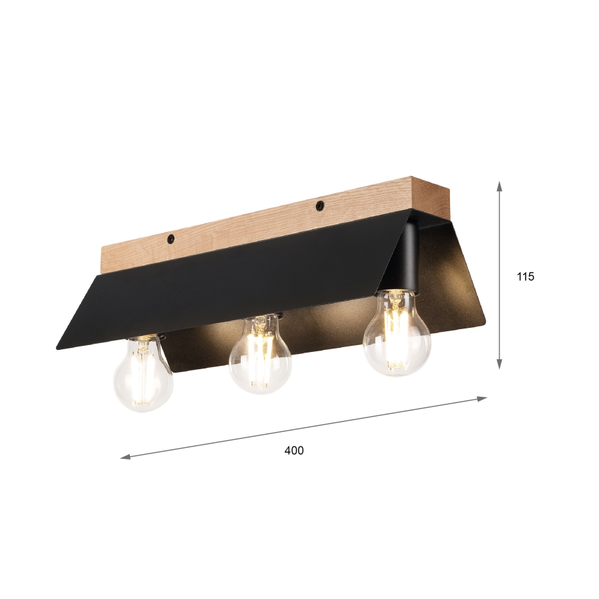 Φωτιστικό οροφής ESME 3xE27/15W/230V μαύρο/δρυς