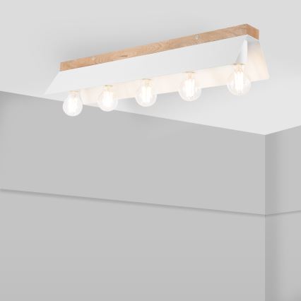 Φωτιστικό οροφής ESME 5xE27/15W/230V λευκό/δρυς