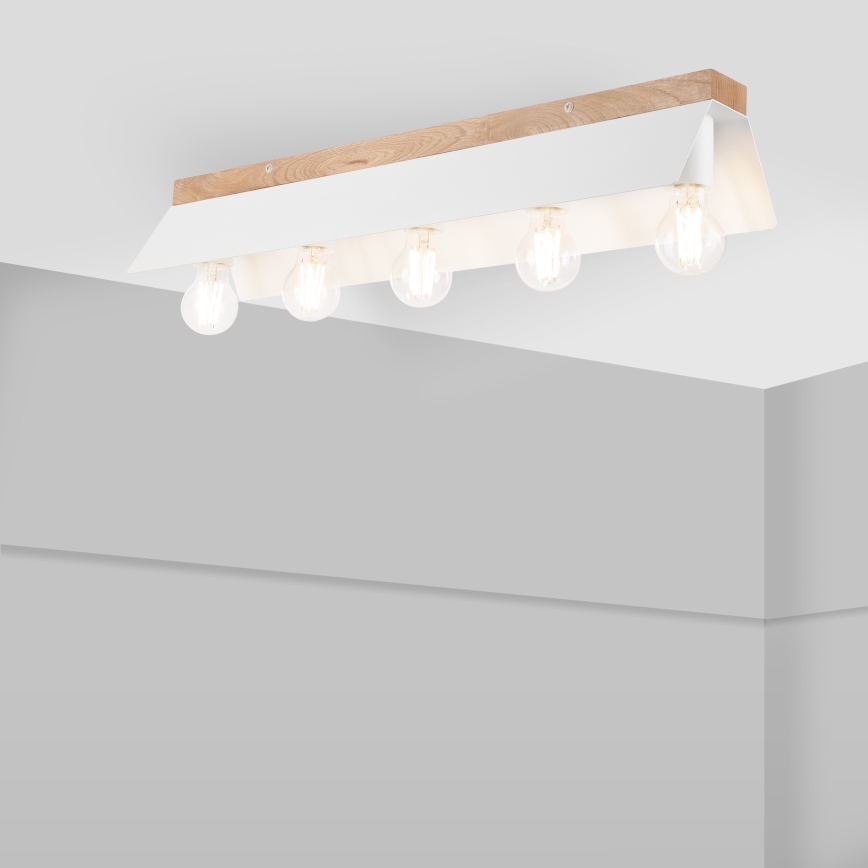 Φωτιστικό οροφής ESME 5xE27/15W/230V λευκό/δρυς
