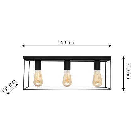 Φωτιστικό οροφής FINN 3xE27/15W/230V μαύρο