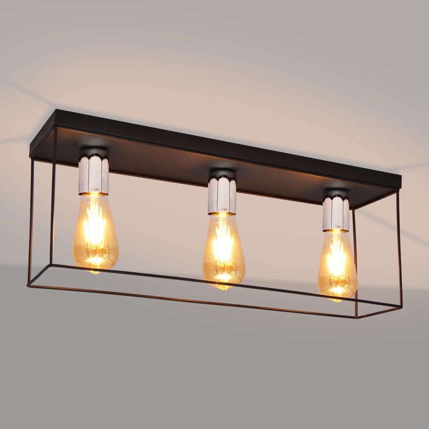 Φωτιστικό οροφής FINN 3xE27/15W/230V μαύρο/γυαλιστερό χρώμιο