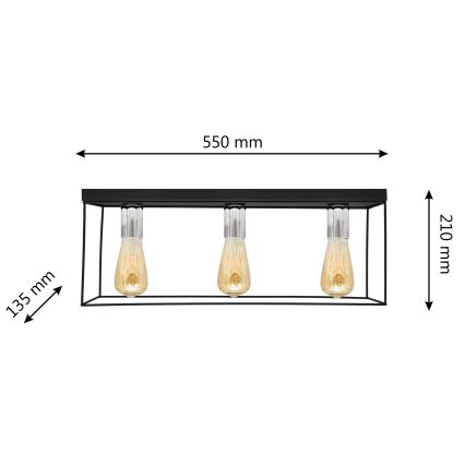 Φωτιστικό οροφής FINN 3xE27/15W/230V μαύρο/γυαλιστερό χρώμιο