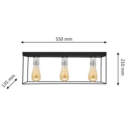 Φωτιστικό οροφής FINN 3xE27/15W/230V μαύρο/χρώμιο