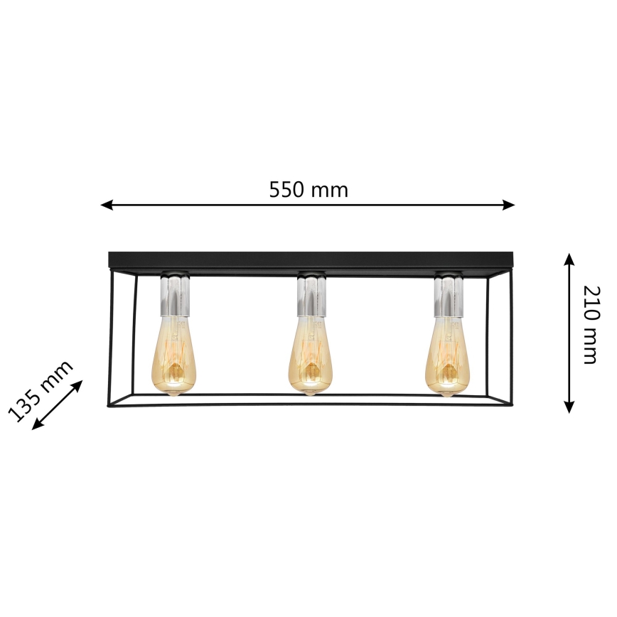 Φωτιστικό οροφής FINN 3xE27/15W/230V μαύρο/γυαλιστερό χρώμιο
