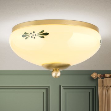 Φωτιστικό οροφής LANDHAUS 1xE27/60W/230V διάμετρος 21 cm ορείχαλκος/μπεζ