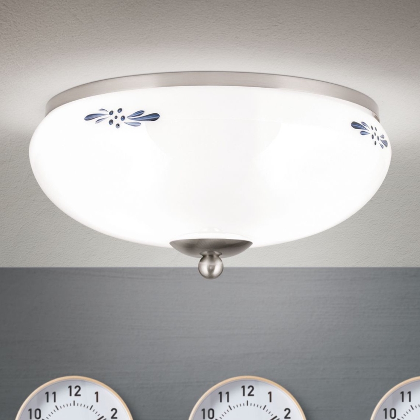 Φωτιστικό οροφής LANDHAUS 2xE27/60W/230V διάμετρος 28 cm ματ χρώμιο/λευκό