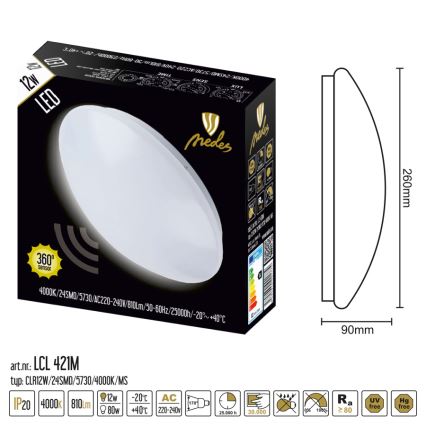 Φωτιστικό οροφής LED με αισθητήρα LED/12W/230V 4000K