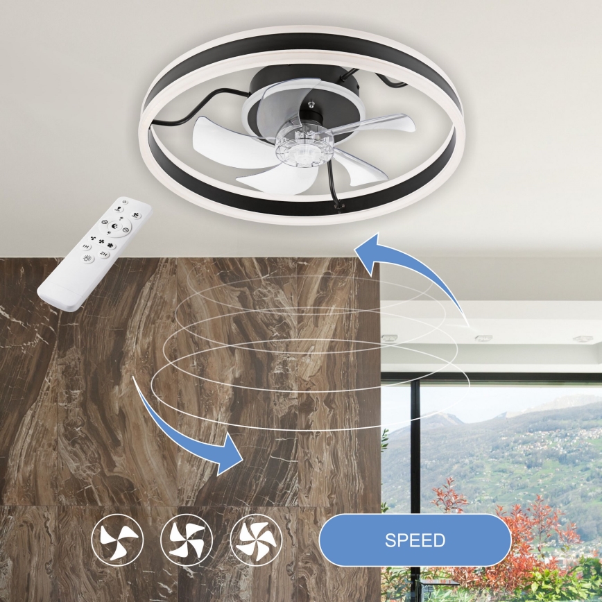 LED Φωτιστικό οροφής dimmable με ανεμιστήρα APOLLO LED/38W/230V μαύρο + τηλεχειριστήριο