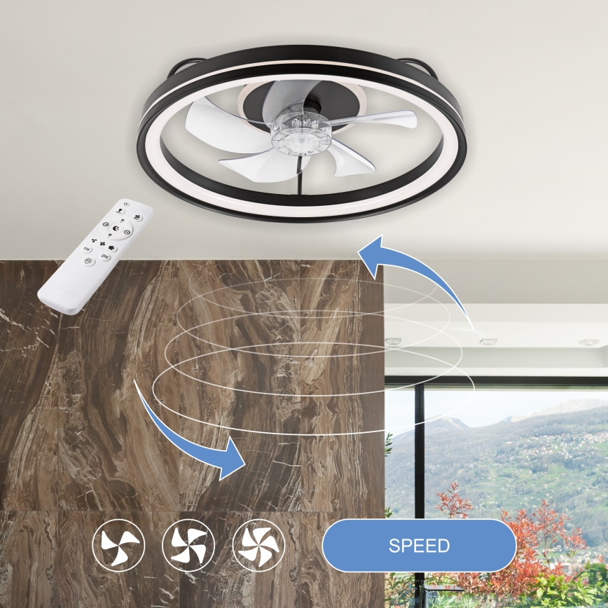 LED Φωτιστικό οροφής dimmable με ανεμιστήρα FARGO LED/37W/230V μαύρο + τηλεχειριστήριο