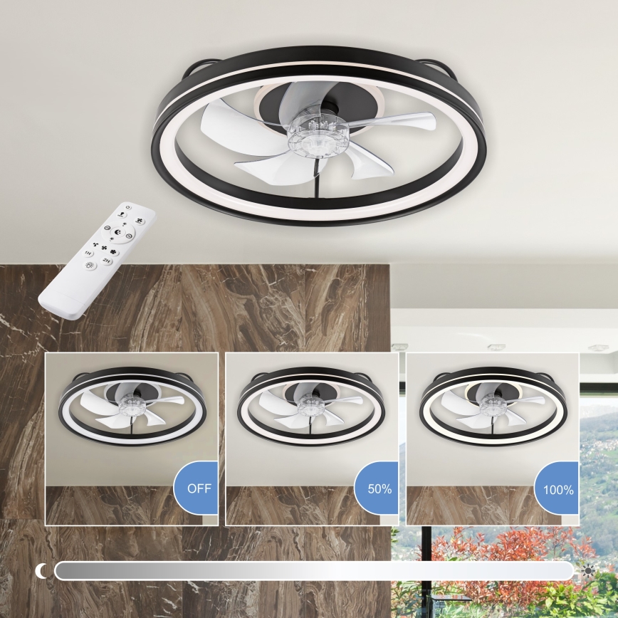 LED Φωτιστικό οροφής dimmable με ανεμιστήρα FARGO LED/37W/230V μαύρο + τηλεχειριστήριο