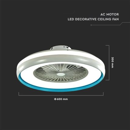 Φωτιστικό οροφής LED με ανεμιστήρα LED/45W/230V 3000/4000/6500K μπλε + τηλεχειριστήριο