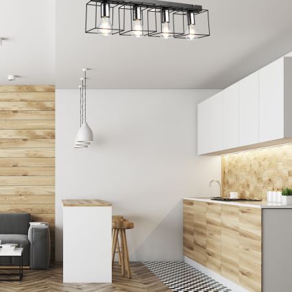Φωτιστικό οροφής MIKA 4xE27/60W/230V 61 cm μαύρο/γυαλιστερό χρώμιο