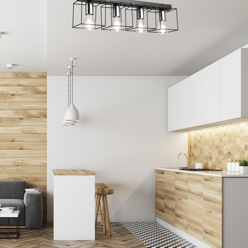 Φωτιστικό οροφής MIKA 4xE27/60W/230V 61 cm μαύρο/γυαλιστερό χρώμιο