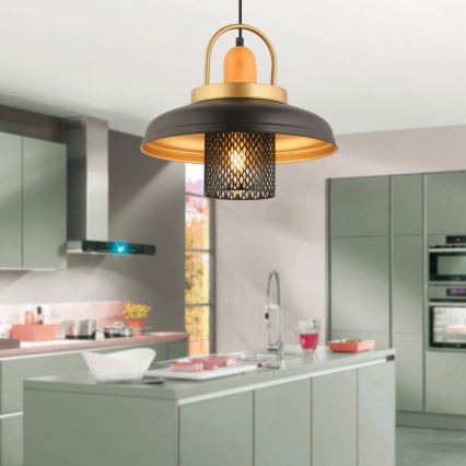 Φωτιστικό οροφής MONZA 1xE27/40W/230V διαμέτρου 32 cm μαύρο/χρυσό