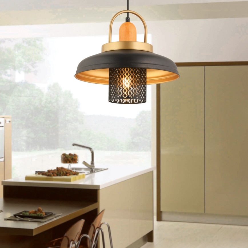 Φωτιστικό οροφής MONZA 1xE27/40W/230V διαμέτρου 32 cm μαύρο/χρυσό