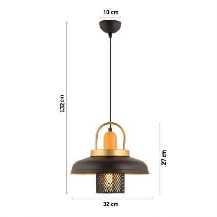 Φωτιστικό οροφής MONZA 1xE27/40W/230V διαμέτρου 32 cm μαύρο/χρυσό