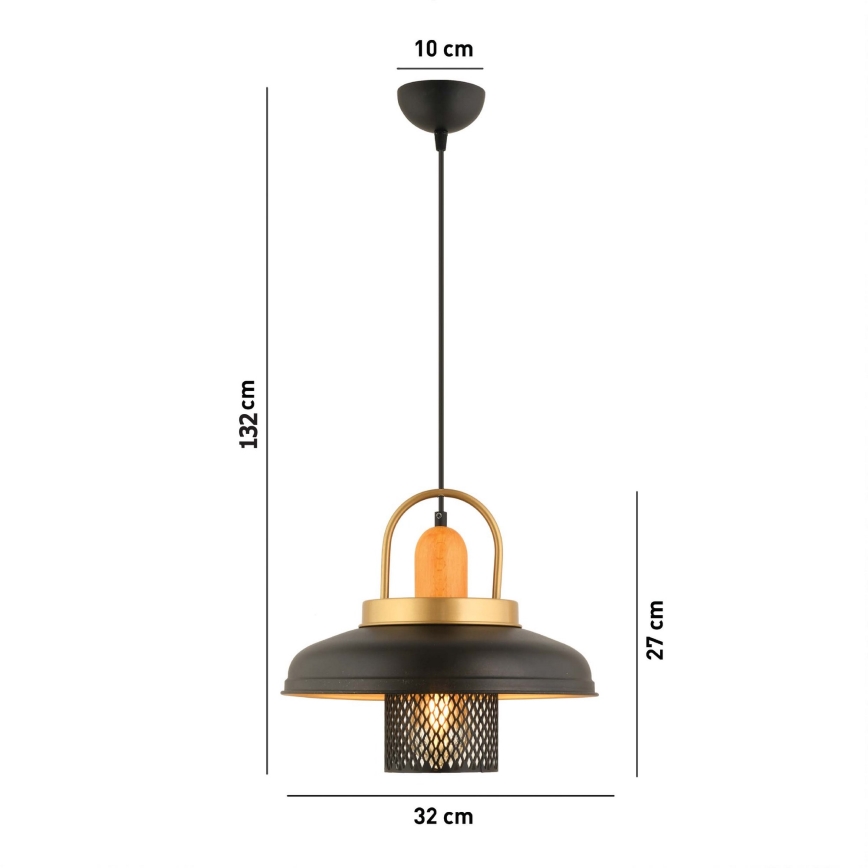 Φωτιστικό οροφής MONZA 1xE27/40W/230V διαμέτρου 32 cm μαύρο/χρυσό