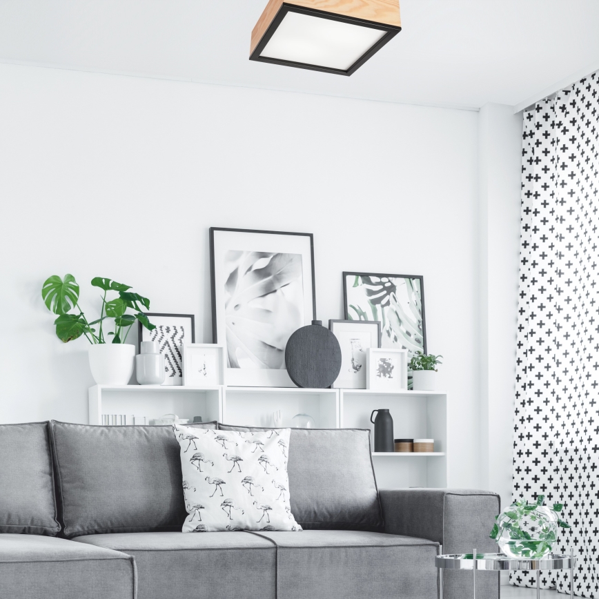Φωτιστικό οροφής NATURAL SQUARE 2xE27/15W/230V 31x31 cm πεύκο/μαύρο