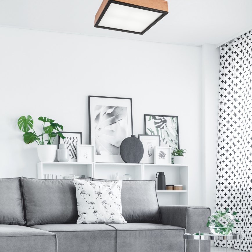 Φωτιστικό οροφής OAK SQUARE 4xE27/15W/230V 39x39 cm δρυς/μαύρο