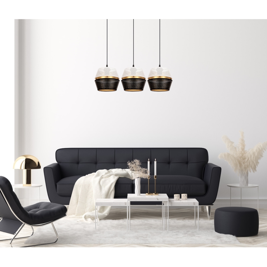 Φωτιστικό οροφής με καλώδιο PARIS 3xE27/60W/230V λευκό/μαύρο/χρυσό