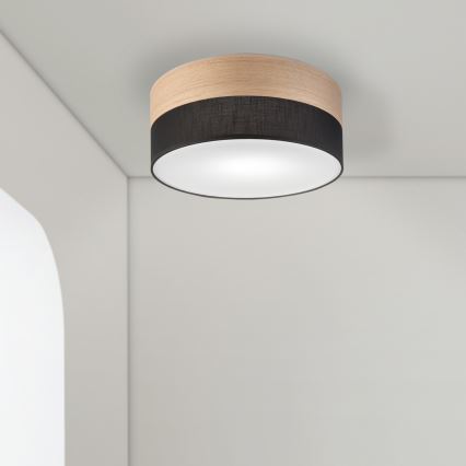 Φωτιστικό οροφής SIRJA WOOD 1xE27/15W/230V διάμετρος 35 cm μαύρο/δρυς