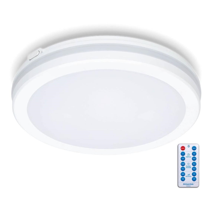 Φωτιστικό οροφής μπάνιου LED με αισθητήρα LED/18W/230V 3000/4000/6500K IP65 διάμετρος 30 cm λευκό + τηλεχειριστήριο