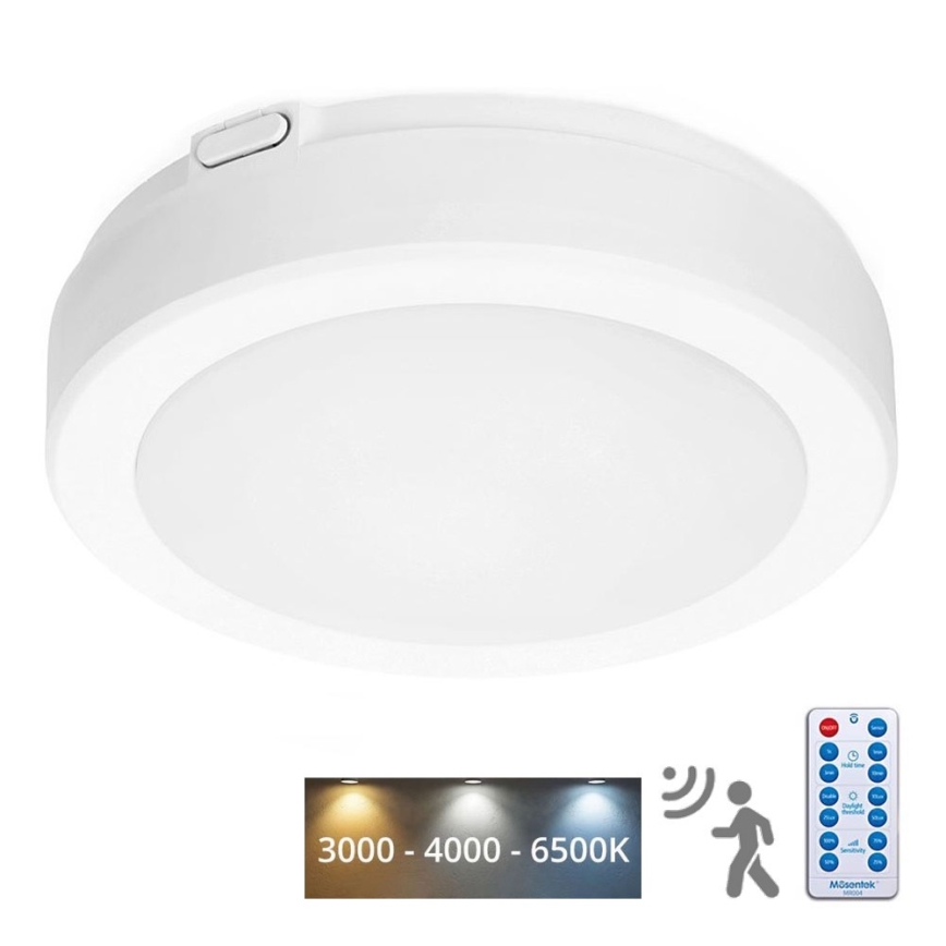 Φωτιστικό οροφής μπάνιου LED με αισθητήρα NAIROS LED/12W/230V IP65 3000/4000/6500K διάμετρος 20 cm λευκό + τηλεχειριστήριο
