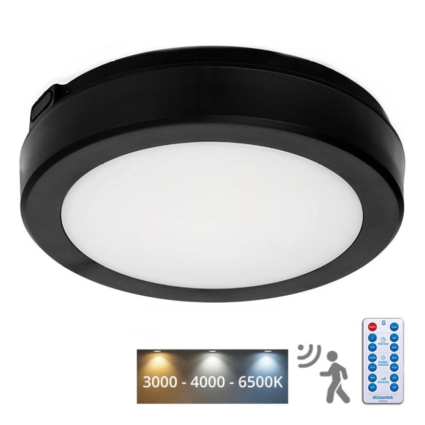Φωτιστικό οροφής μπάνιου LED με αισθητήρα NAIROS LED/12W/230V IP65 3000/4000/6500K διάμετρος 20 cm μαύρο + τηλεχειριστήριο