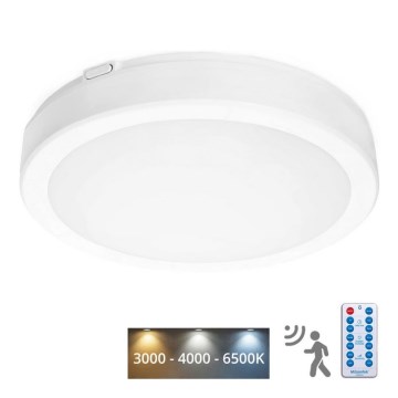 Φωτιστικό οροφής μπάνιου LED με αισθητήρα NAIROS LED/18W/230V IP65 3000/4000/6500K διάμετρος 30 cm λευκό + τηλεχειριστήριο