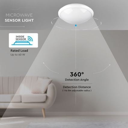 Φωτιστικό οροφής μπάνιου με αισθητήρα 1xE27/60W/230V IP44 ø 29,6 cm