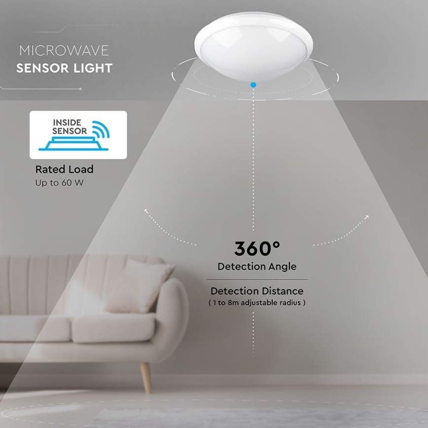 Φωτιστικό οροφής μπάνιου με αισθητήρα 1xE27/60W/230V IP44 ø 29,6 cm