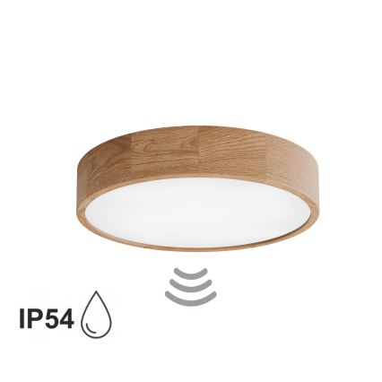 Φωτιστικό οροφής μπάνιου με αισθητήρα CLEO 4xE27/24W/230V, διάμετρος 47,5 cm, IP54, σε απόχρωση δρυός