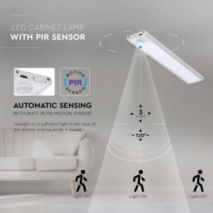 Φωτιστικό πάγκου κουζίνας LED με αισθητήρα LED/2,5W/5V 3000 mAh 3000K