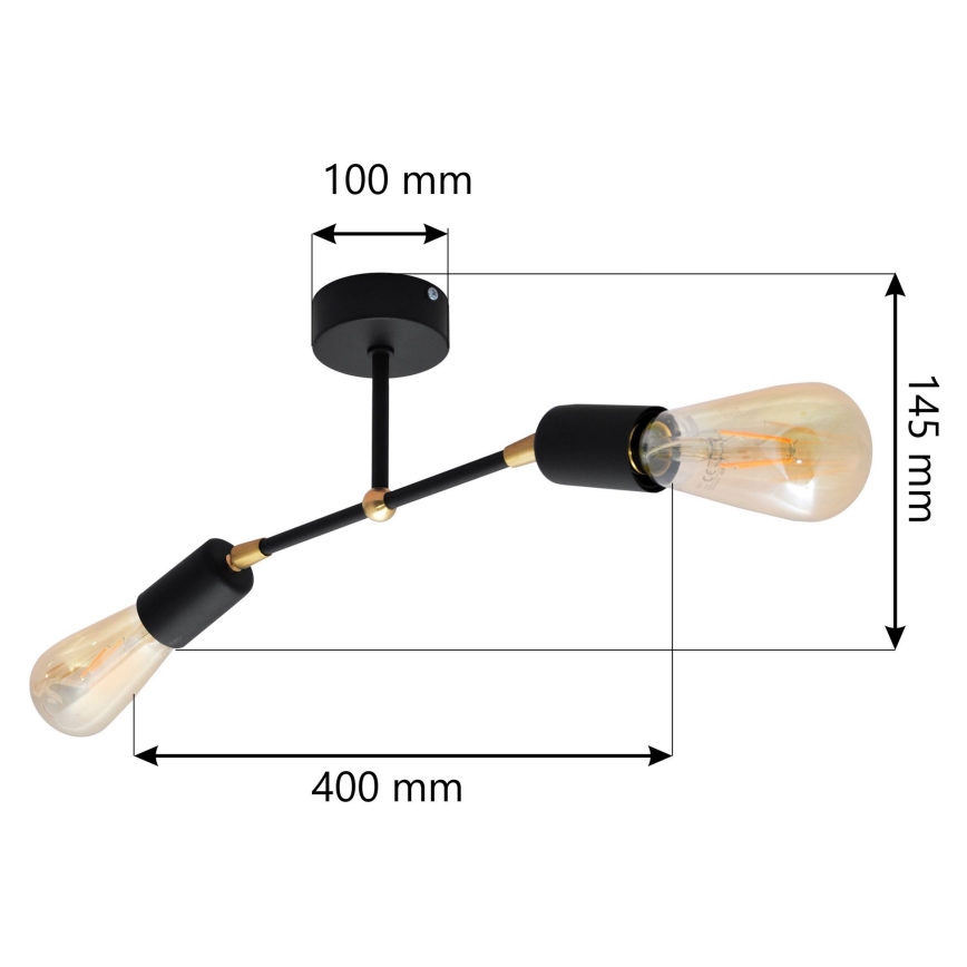 Φωτιστικό πολύφωτο ROSETTE 2xE27/15W/230V μαύρο/χρυσό