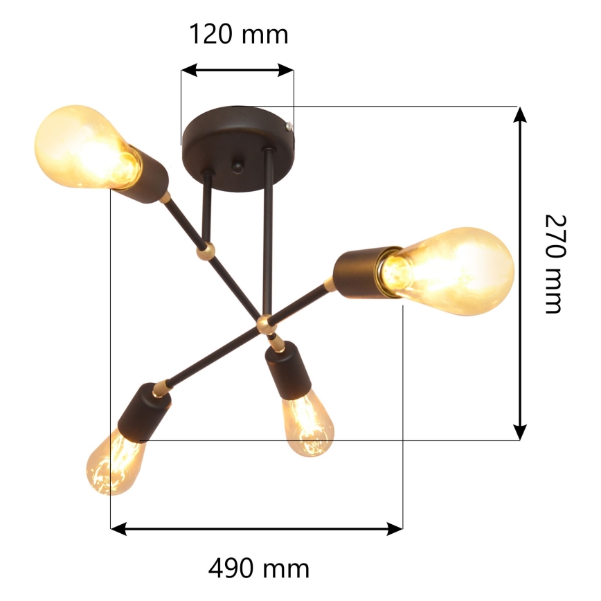 Φωτιστικό πολύφωτο ROSETTE 4xE27/15W/230V μαύρο/χρυσό