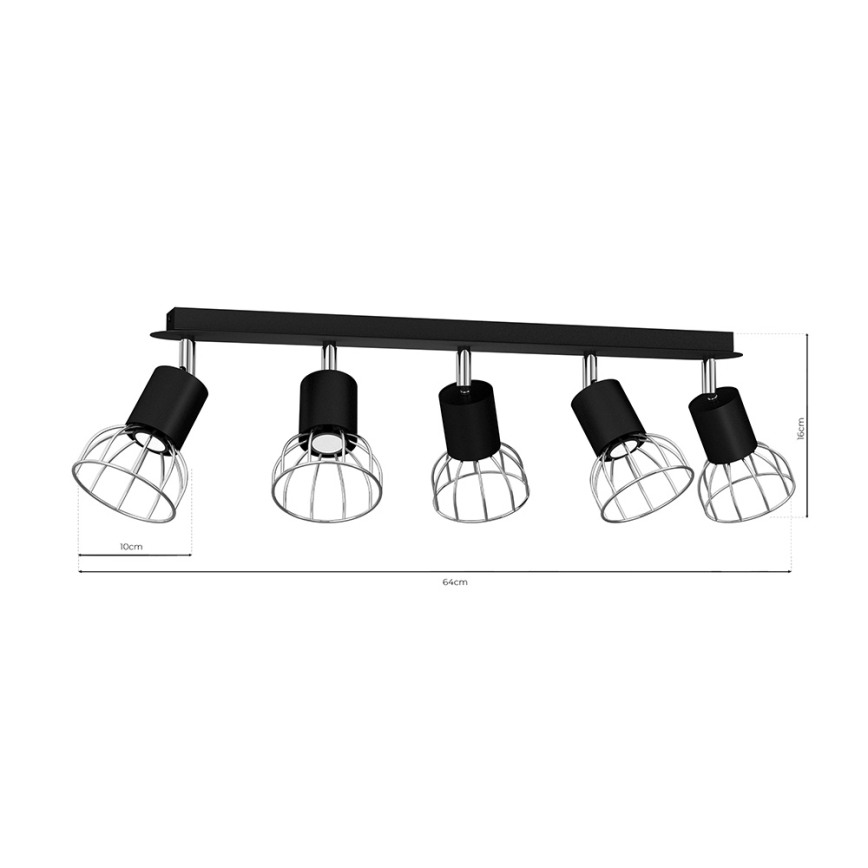 Φωτιστικό σποτ DANTE 5xGU10/25W/230V μαύρο/γυαλιστερό χρώμιο
