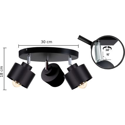 Φωτιστικό σποτ SIMPLY BLACK 3xE27/60W/230V διάμετρος 30 cm