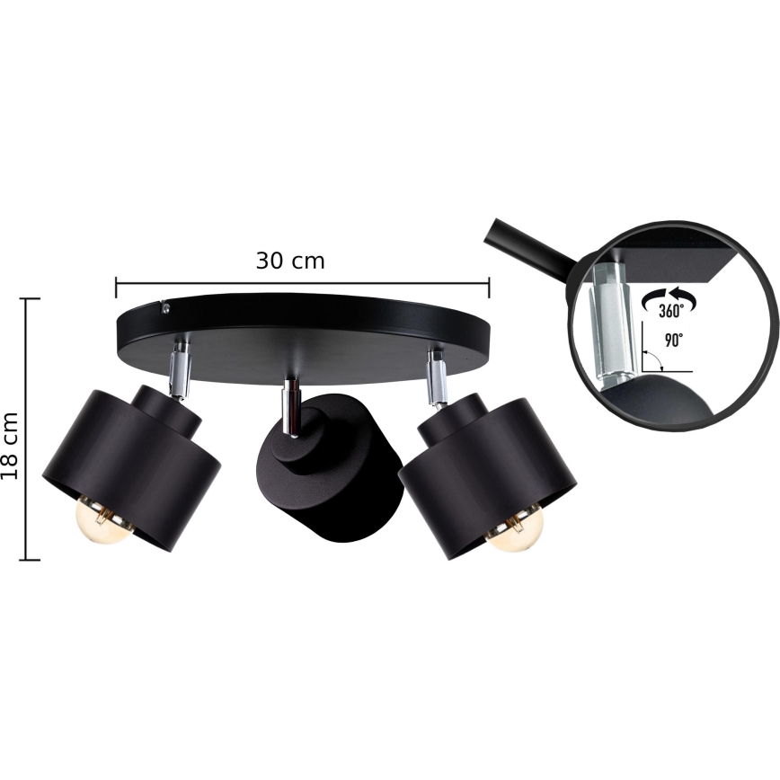 Φωτιστικό σποτ SIMPLY BLACK 3xE27/60W/230V διάμετρος 30 cm