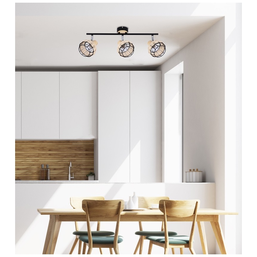 Φωτιστικό σποτ TAJGA 3xE14/40W/230V rattan/μαύρο