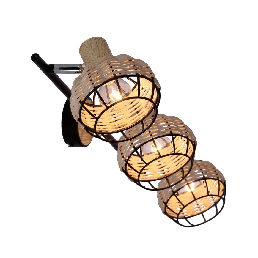 Φωτιστικό σποτ TAJGA 3xE14/40W/230V rattan/μαύρο