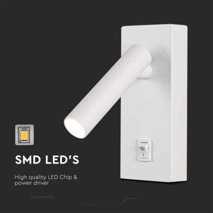 Φωτιστικό σποτ τοίχου LED με διακόπτη LED/2W/230V 3000K λευκό