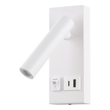 Φωτιστικό σποτ τοίχου LED με USB LED/2W/230V λευκό