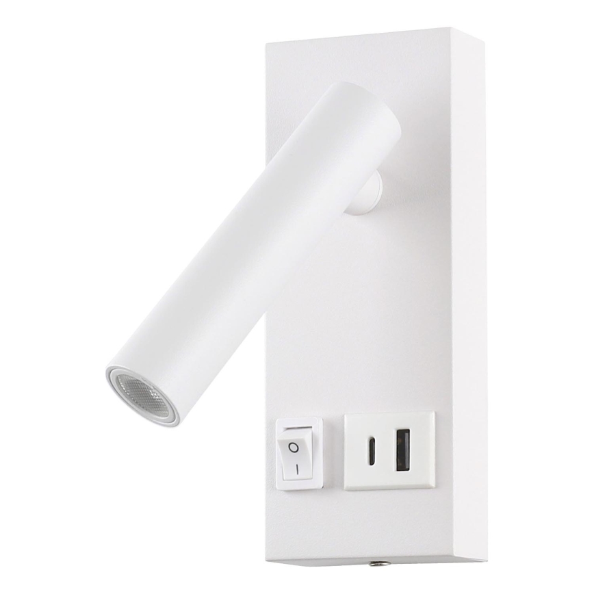 Φωτιστικό σποτ τοίχου LED με USB LED/2W/230V λευκό