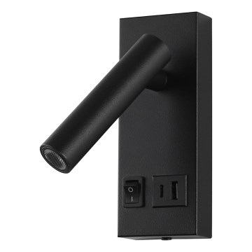 Φωτιστικό σποτ τοίχου LED με USB LED/2W/230V μαύρο